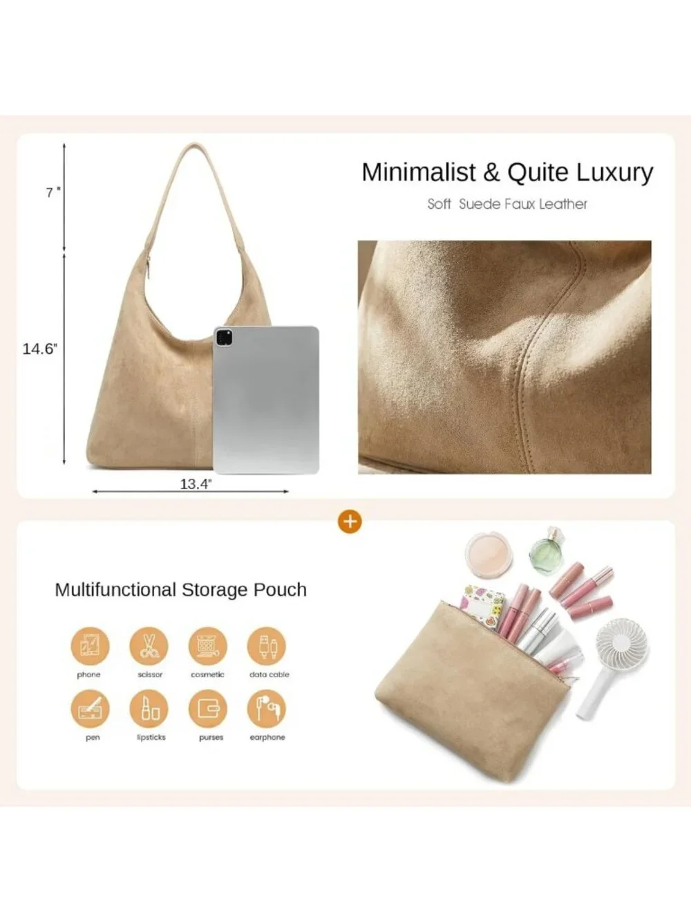 Chic Slouchy Suede Hobo Bag for Women | Casual Shoulder Tote Purse for Work